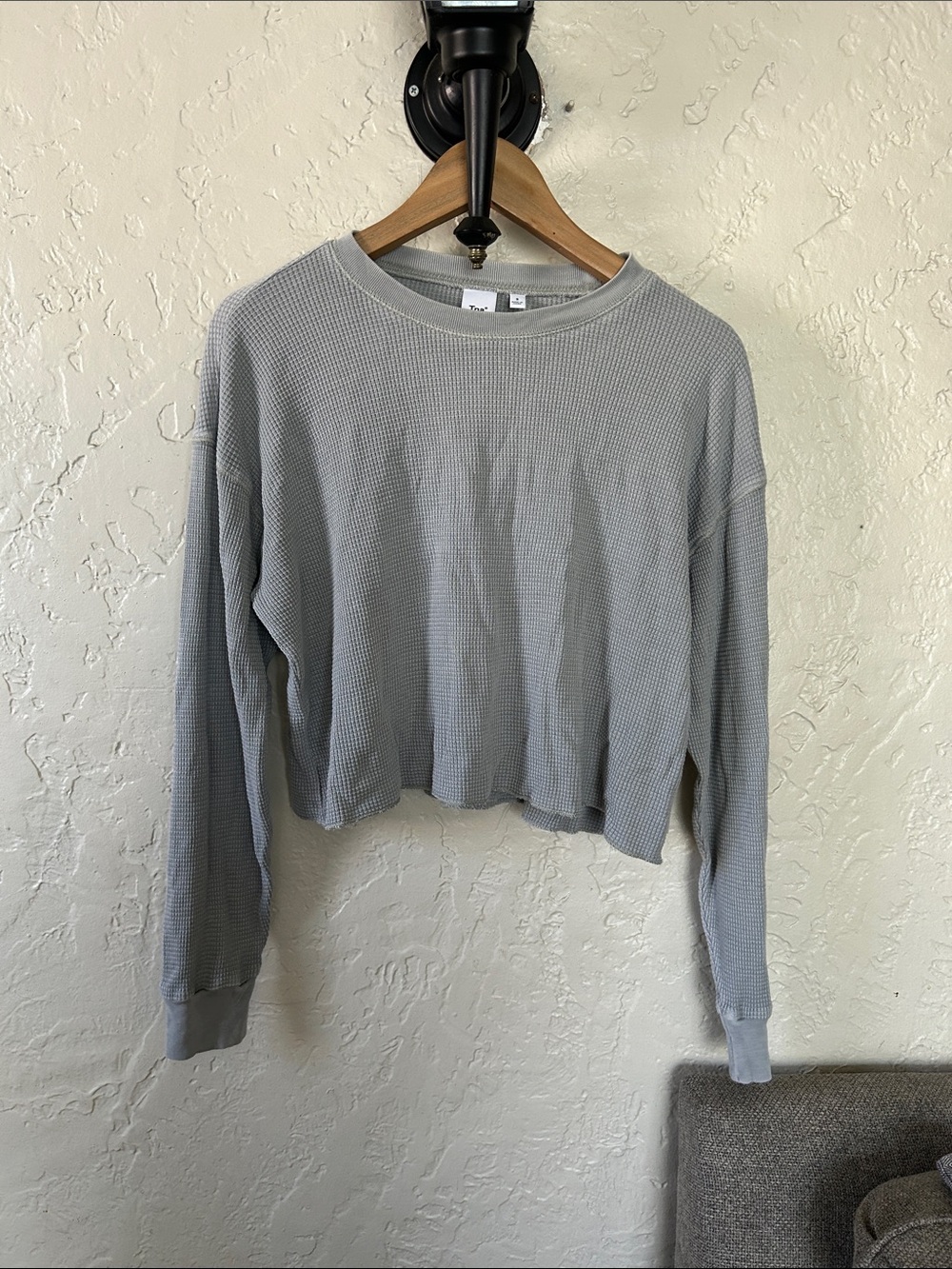 Aritzia Tna Waffle Knit Cropped Crewneck Long Sleeve Top